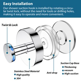 AbluFirst Suction Cup Hooks for Shower, Wall Suction Cup Hooks No-Drill Hooks for bathrooms Wall, Glass Door, Mirror, Kitchen Hanging up to 15 lbs – Waterproof & Rustproof (Chrome, 2 PCS)