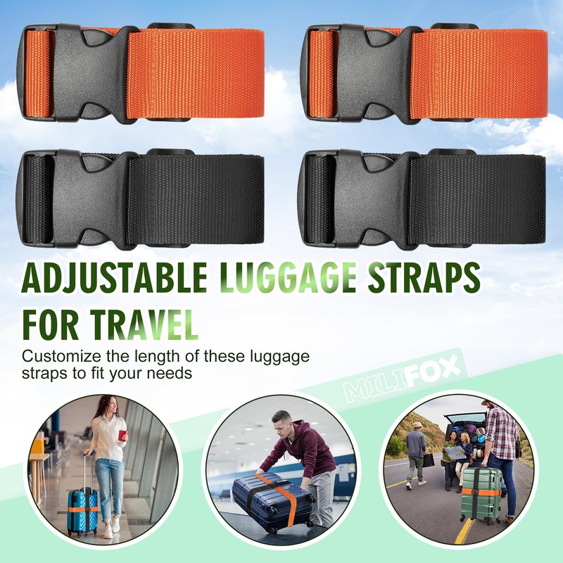 Milifox Luggage Straps for Suitcases, 76" Suitcase Strap, 4 Pack