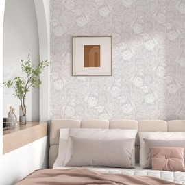 Froluya Vintage Floral Peel and Stick Wallpaper Grey and White Contact Paper 16.9" x 118.1" Boho Self Adhesive Wallpaper Neutral Floral Removable Wall Paper for Bedroom Cabinets Decorative Vinyl