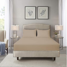 HADI LONDON Microfibre Fitted Sheet Single Double King and Super King - 16 inch (40 cm) Extra Deep Pocket Soft Plain Dyed Brushed Shrinkage and Fade Resistant Bed Sheet (Mocha, King)