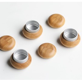 2 Pcs 5ml/5g Upscale Mini Round Bamboo Jar Cream Jar Cosmetic Container Sample Storage Jars Travel Makeup Container for Lip Balm Lipstick Eyeshadow Ointments Nail Glitters