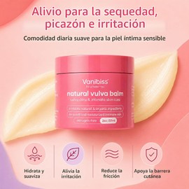 Vanibiss Natural Vulva Balm - Crema Vulva y crema hidratante tópica para el cuidado de la piel tierna, alivia la sequedad, picazón, rozaduras y ardor - Cuidado de la vulva y apoyo para la menopausia -