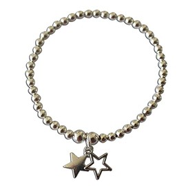 Beautiful Silver Colour Beads Stretchy Bracelet with Two Stars