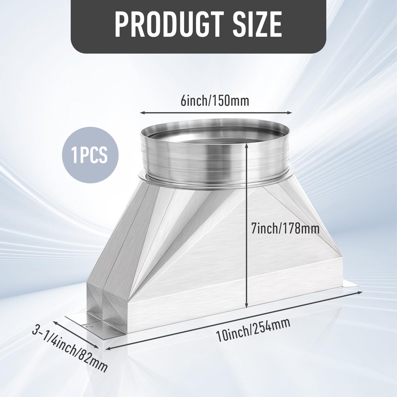 3-1/4" x 10" x 6'', 6" Diameter Galvanized Transition Galvanized