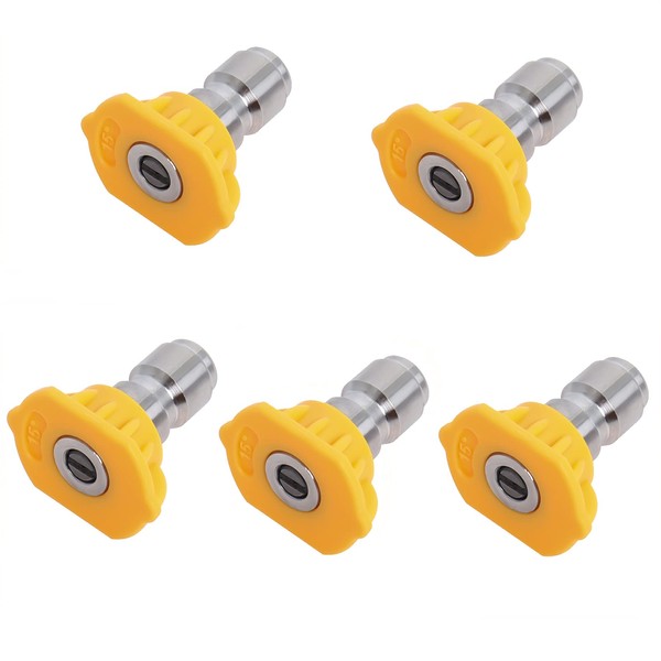 Podoy Pressure Washer Sprayer Nozzle Tip 1/4" Size 3.0, Yellow 15 Degree Stainless Steel for 1500 Psi, 2000 Psi & 2500 Psi Pressure Washer （Pack of 5）