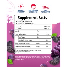 SUNNY SAM Iron Gummies for Kids & Adults - Iron Vitamins with Vitamin C, 10mg per Serving - Chewable Fruit Gummy for Immune Support Red Blood Cell Production
