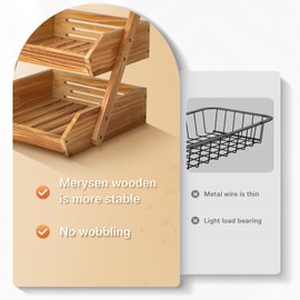 Merysen 3 Tier Wooden Fruit Basket For Kitchen, Bread Vegetable Fruit Basket Bowl Stand, Farmhouse Fruit Bowl for Countertop, Large