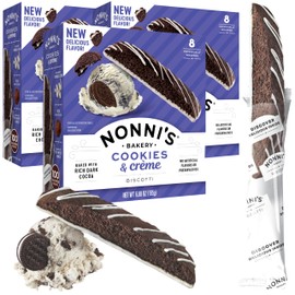 Nonni's Cookies & Crème Biscotti, Rich Dark Cocoa Cookie with Vanilla Icing, 8 Individually Wrapped Bakery Snacks, 6.88 oz, 3 Pack