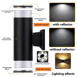 Outdoor Wall Light, ZUUKOLE Exterior Lighting - ETL Listed, Die-Casting Aluminum Waterproof Wall Mount Cylinder Design - Up Down Light Fixture for Porch, Backyard and Patio (Black)