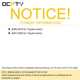 OCPTY 2 PCS Flip Key Entry Remote Control uncut Key Fob Transmitter Replacement 06 07 08 09 10 for Toyota Avalon/for Toyota Camry 89904-06041 HYQ14AAB 271451-0140 314.3MHz