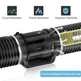 Hon&Guan 6'' Insulated Flexible Duct - 8 FT Noise Reducer Hose, Insulated Duct for Exhaust Fan Ductwork Insulation, Heating & Cooling HVAC Ventilation with 2 Clamps, Black