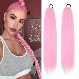 2 paquetes de extensiones de coleta trenzada larga con gomas para el cabello, pieza de cabello sintético suave y natural para mujeres negras, extensio