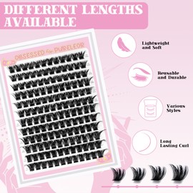 Individual Eyelashes Cluster Lashes Kit Extensions with Lash Bond and Seal,Tweezers Lash Bond Remover Light Fluffy Diy At Home
