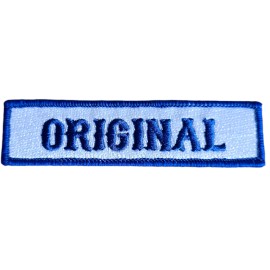 ORIGINAL MC MOTORCYCLE BIKER CLUB RANK OFFICER TITLE VEST JACKET IRON ON PATCH - White Base w/ Blue Border + Blue Text
