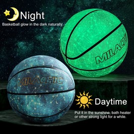 MILACHIC Baloncesto de baloncesto brillante en la oscuridad de 29.5 pulgadas, de piel de constelación brillante, regalo de baloncesto iluminado para niños, niñas, hombres, mujeres, baloncesto nocturno