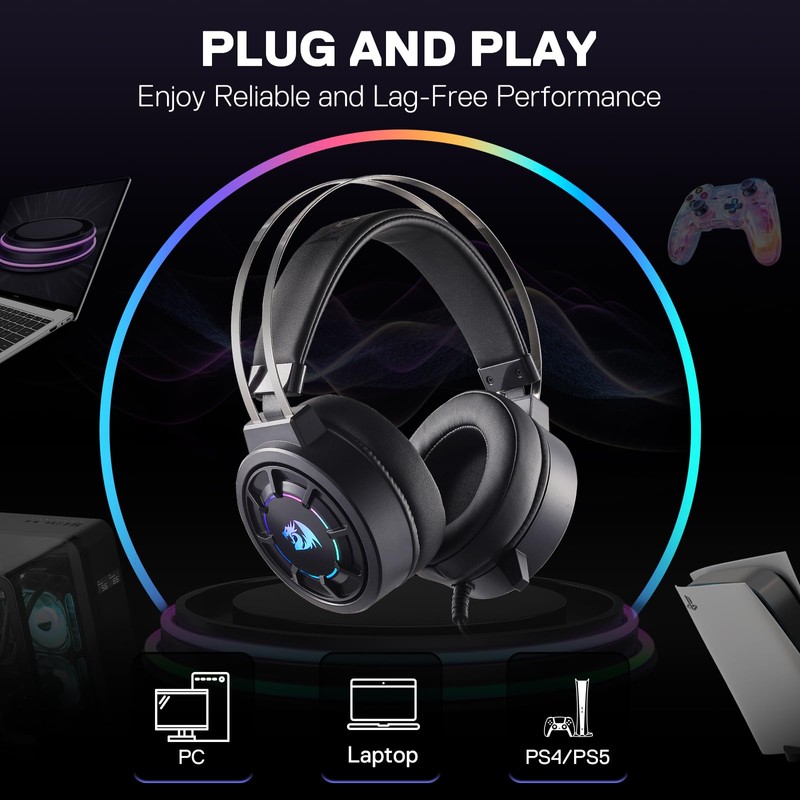 Redragon H314 RGB Gaming Headset - Wired Computer Headset with