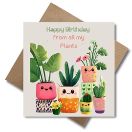 Geburtstagskarte für Pflanzenliebhaber mit Umschlag - bunte niedliche fröhliche Pflanzen Glückwunschkarte grün (quadratisch - 125 mm x 125 mm)