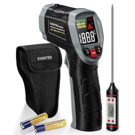 Eventek Infrared Thermometer Gun, [3 in 1] -58°F~1112°F (-50°C~600°C) Digital Laser Temperature Gun for Cooking, Pizza Oven, Grill & Engine with Adjustable Emissivity, Meat Thermometer & Bag Included
