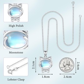 Cat Jewelry for Women Cat Necklaces Cat Gifts for Cat Lovers 925 Sterling Silver Moonstone Cat Pendant Collarbone Necklace