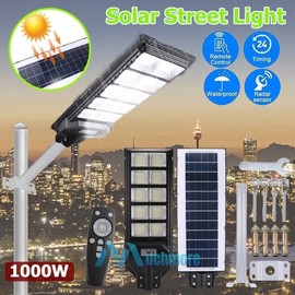 MUCH 1000W LED Solar Street Light PIR Motion Sensor Waterproof Road Lamp+Pole+Remo