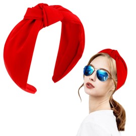 SuPoo Red Headbands for Women Girls Top Knotted Headband Fabric Satin Head Bands Wide Hairband Fashion Elastic Yoga Hair Band Hoops Trendy Holiday Hair Accessories Diademas Para Mujer