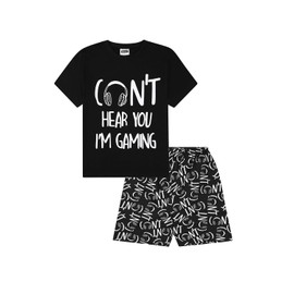 Can't Hear You I'm Gaming Black Cotton Pyjamas, black