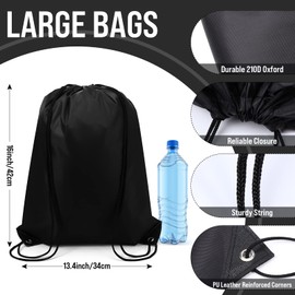 Canlierr 100 Pieces Drawstring Backpack Bags Bulk Back Sack String Bags Cinch Storage Bags for Gym School Travel DIY Gifts (Black)