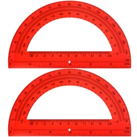 EBOOT Plastic Protractor Math Protractors 180 Degrees, 6 Inch, Pack of 2 (Red)