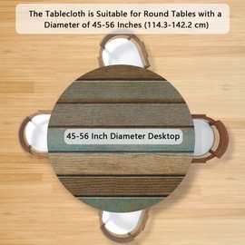 Pardick Round Fitted Tablecloth with Elastic Wooden Table Cover Retro for Table, Waterproof Wipeable Cloth, Fits Tables up to 45''-56'' Diameter
