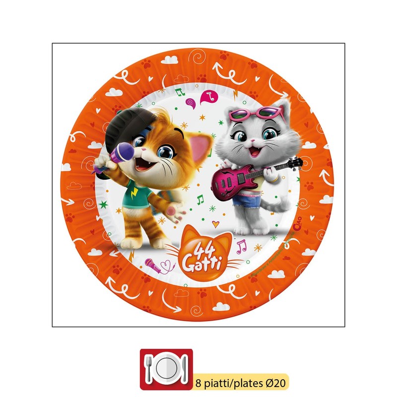 Ciao Y4960 44 Cats Party Tableware Set, Single, Multicoloured, 8