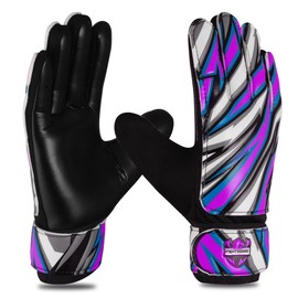 FIGHTSENSE Soccer Goalie Gloves for Kids Youth Boys,Football Goalkeeper Gloves,4mm Latex Palm,Breathable,Anti-Slip Strong Grip,Double Wrist Protection (Purple, Size 7 Suitable for Size S-M Adult)