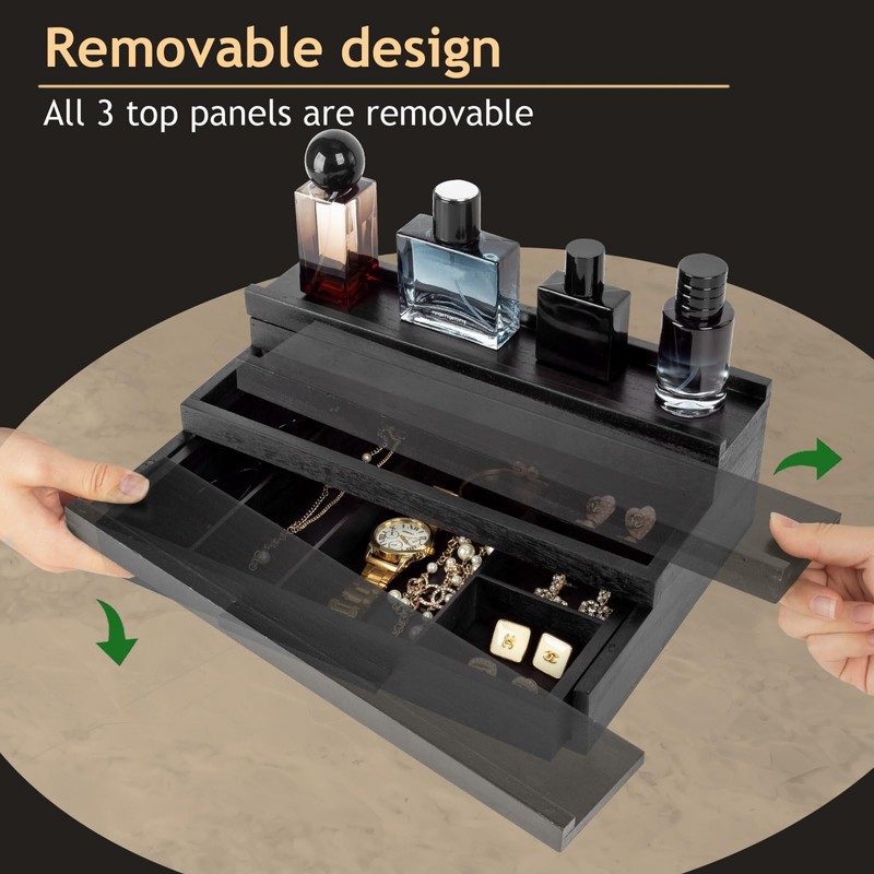 Cokritsm Wooden Cologne Organizer for Men Women, 3 Removable Tier