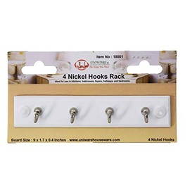 Uniware Hook Rack with 4 Silver-Color Hooks, 9-Inch Hook Rail for Door and Wall (White)