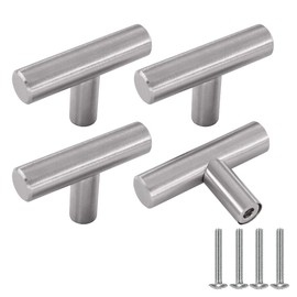 Drenky Furniture Knobs, Cabinet Knobs, Brushed Stainless Steel with Screw, Vintage Cabinet Handles for Drawer, Dresser, Furniture, Kitchen, Home Decoration, Pack of 4
