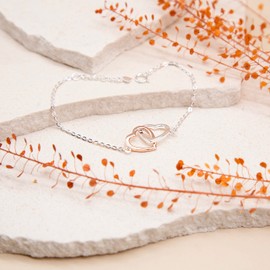 Tuscany Silver Women's Sterling Silver White and Rose Gold Plated Double Heart Adjustable Bracelet of 19cm/7.5"