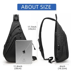 TurnWay Water-Proof Sling Backpack/Crossbody Bag/Shoulder Bag for Travel, Hiking, Cycling, Camping for Women & Men (Black Grid)