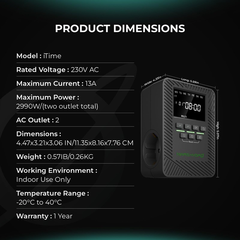 2025 MARS Hydro ITime 2-in-1 Timer Digital Double Socket App