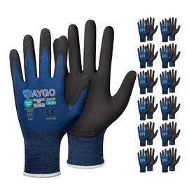 KAYGO Safety Work Gloves MicroFoam Nitrile Coated-12 Pairs, KG18NB,Seamless Knit Nylon Glove with Black Micro-Foam Nitrile Grip,Ideal for General Purpose,Automotive,Home Improvement, Dark Blue, XL