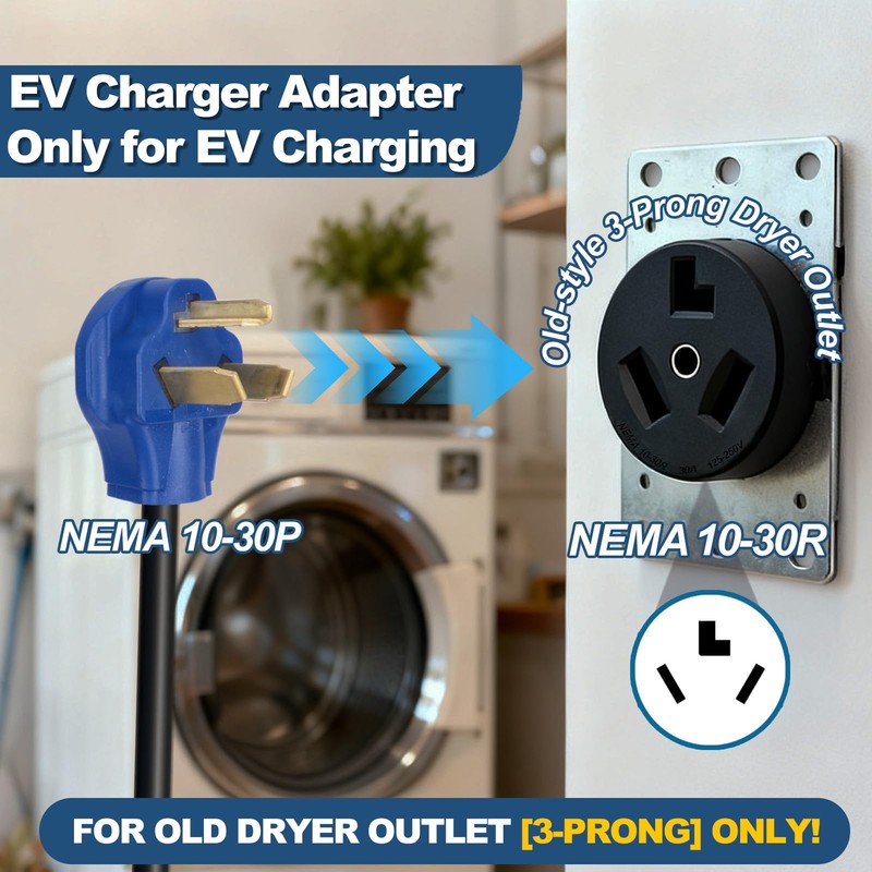 NEMA 10-30P to 14-50R EV Charger Adapter Cord, 30A Dryer
