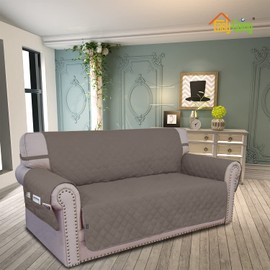 Easy-Going Sofa Slipcover Loveseat Cover Waterproof Couch Cover Washable Sofa Cover for 2 Cushion Couch Non-Slip Fabric Furniture Protector with Pocket for Pets Kids Dog Cat (Loveseat, Taupe)