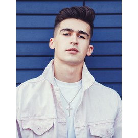 VA JENT Cross Pendant Necklace for Men 925 Sterling Silver and White Gold Plated Jesus Christ Pendant with Stainless Steel Square Rolo Chain 23Inch