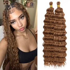Eerya Long Curly Braiding Hair 20 Inch 2 Packs Deep Ocean Wave Crochet Hair for Black Women Deep Wave Braiding Hair for Boho Braids（20 inch, #30）