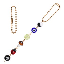 Evil Eye Car Charm and Bead Charm, Good Luck Car Pendant Charm with Yin and Yang Beads Evil Eye Four Leaf Clover Mushroom Ladybug 8 Balls Car Hanging Mirror Rear View Ornament Evil Eye Bag Charm