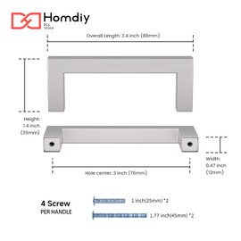 homdiy 25 Pack 3 Inch Brushed Nickel Cabinet Pulls Silver Cabinet Handles Square Door Handles Modern Dresser Drawer Stainless Steel Hardware