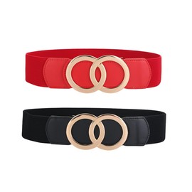 SYMOL Women's Elastic Waist Belt 70 cm - 160 cm Normal Large Waist Leather Belt Stretchy Belt Fashion Woman 5 cm Dress Belt, Black+red