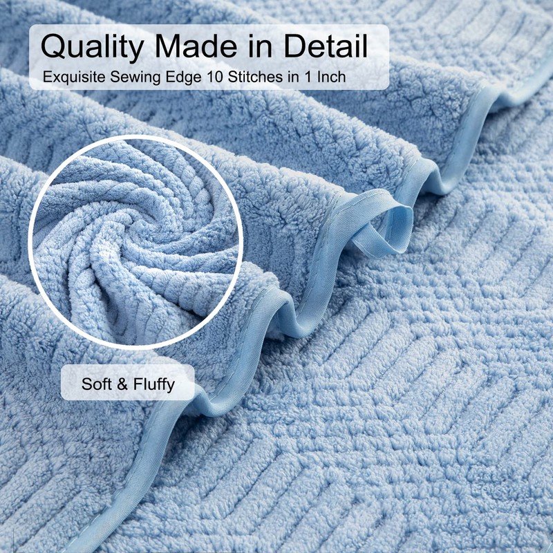 4 Piece Large Bath Towel Set 35"x70" Blue Extra Large