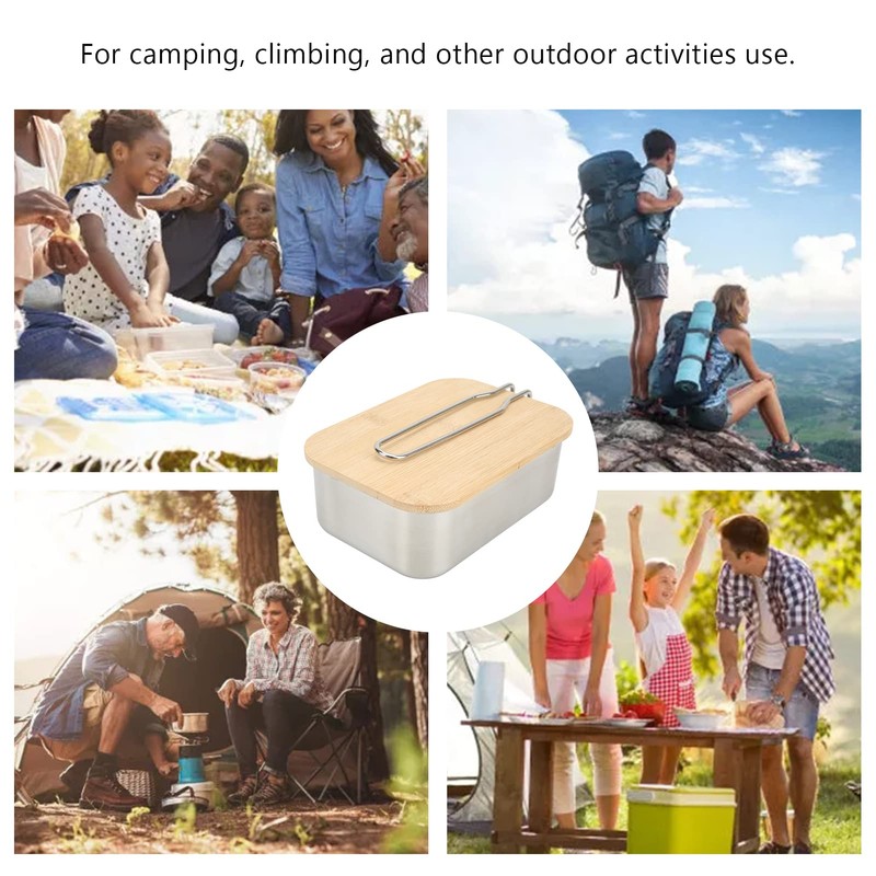 Lunch Box Container, Stainless Steel Portable Folding Handle Food Mess