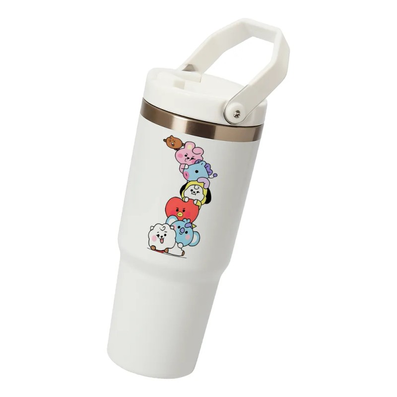 Termo Alto Acero Inoxidable Bts Peluches Kpop 900 Ml Blanco