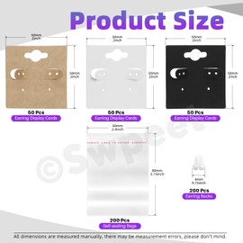 Swpeet 550Pcs Earring Hanging Cards Assortment Kit Including 150Pcs 2" x 2" 6 Holes Square Blank Paper Earring Display Cards in 3 Styles, 200 Silicone Earring Backs and 200 Clear Self-Sealing Bags