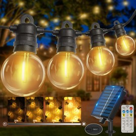 lP68 Outdoor Solar Fairy Lights, 10 m, 18 Bulbs + 2 Replacements, G40 Bulbs, ABS Plastic Fairy Lights, Outdoor Solar Waterproof, Solar Fairy Lights for Outdoor Fairy Lights, Warm White for Romantic